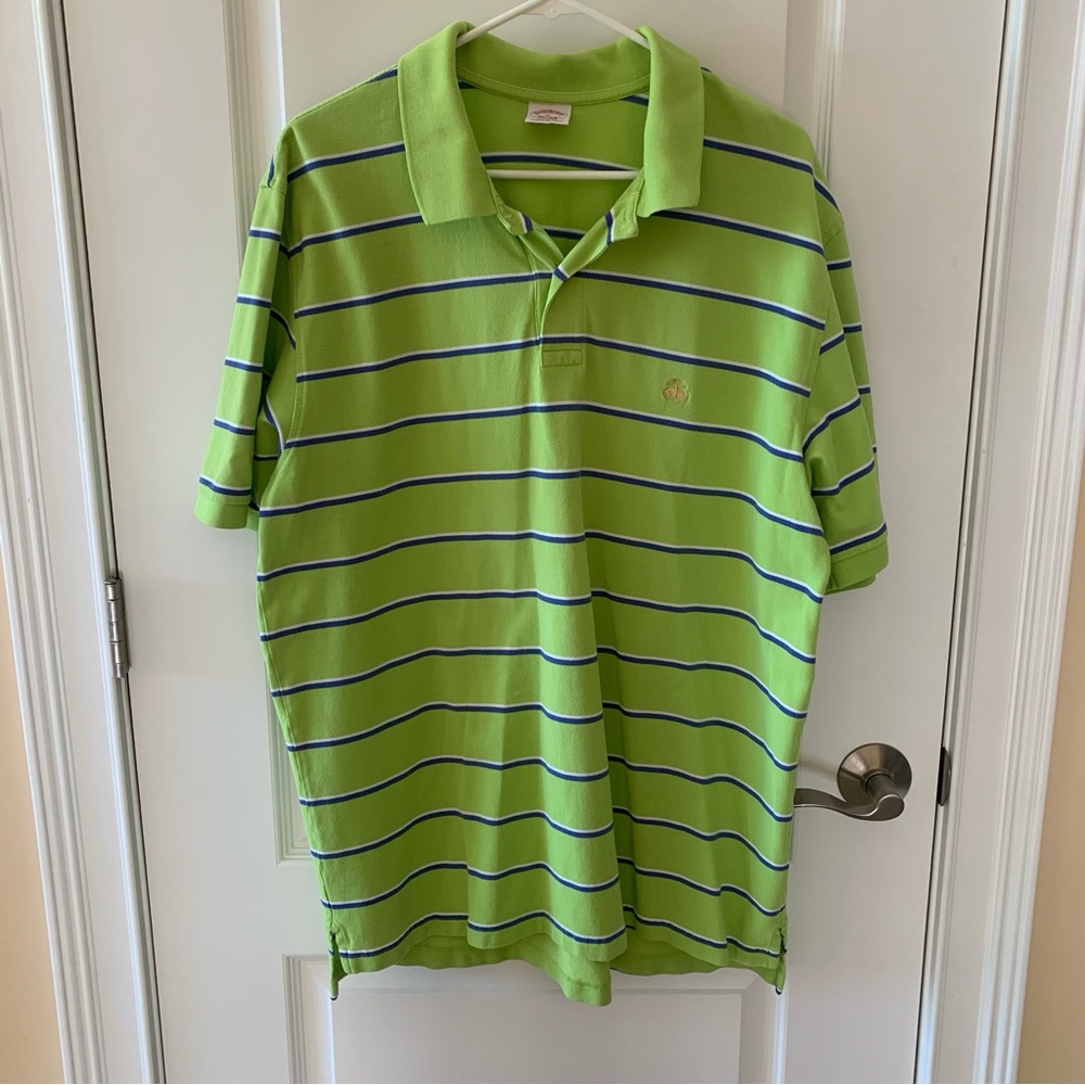 Brooks Brothers Lime Green Polo with Navy & White Stripes